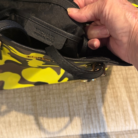 Michael Kors Yellow and Brown Camouflage Tote approximately 9 x 12 - Picture 7 of 11